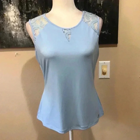 Calvin Klein Sleeveless Blue Blouse with lace detailing -Size Medium - Picture 1 of 7